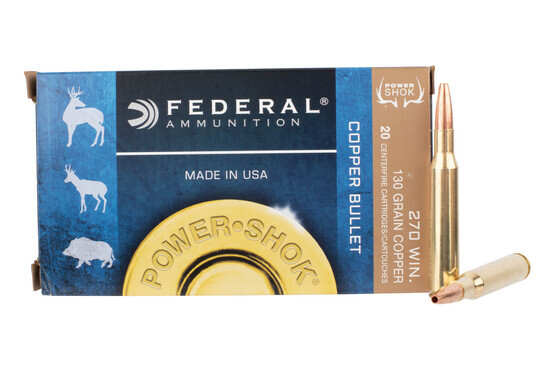Federal Ammunition Power Shock .270 Winchester 130gr copper hollow point ammunition, 20-rounds per box
